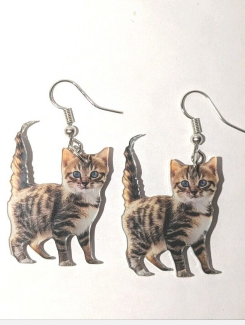 Cute Brown Tabby Kitten Cat Dangle Earrings - For Kids and Adults